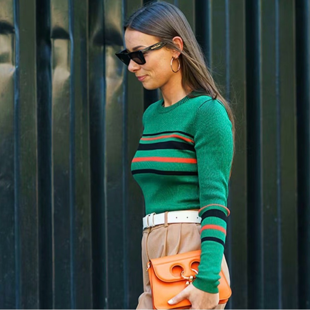 Hera Collection Green Striped Sweater